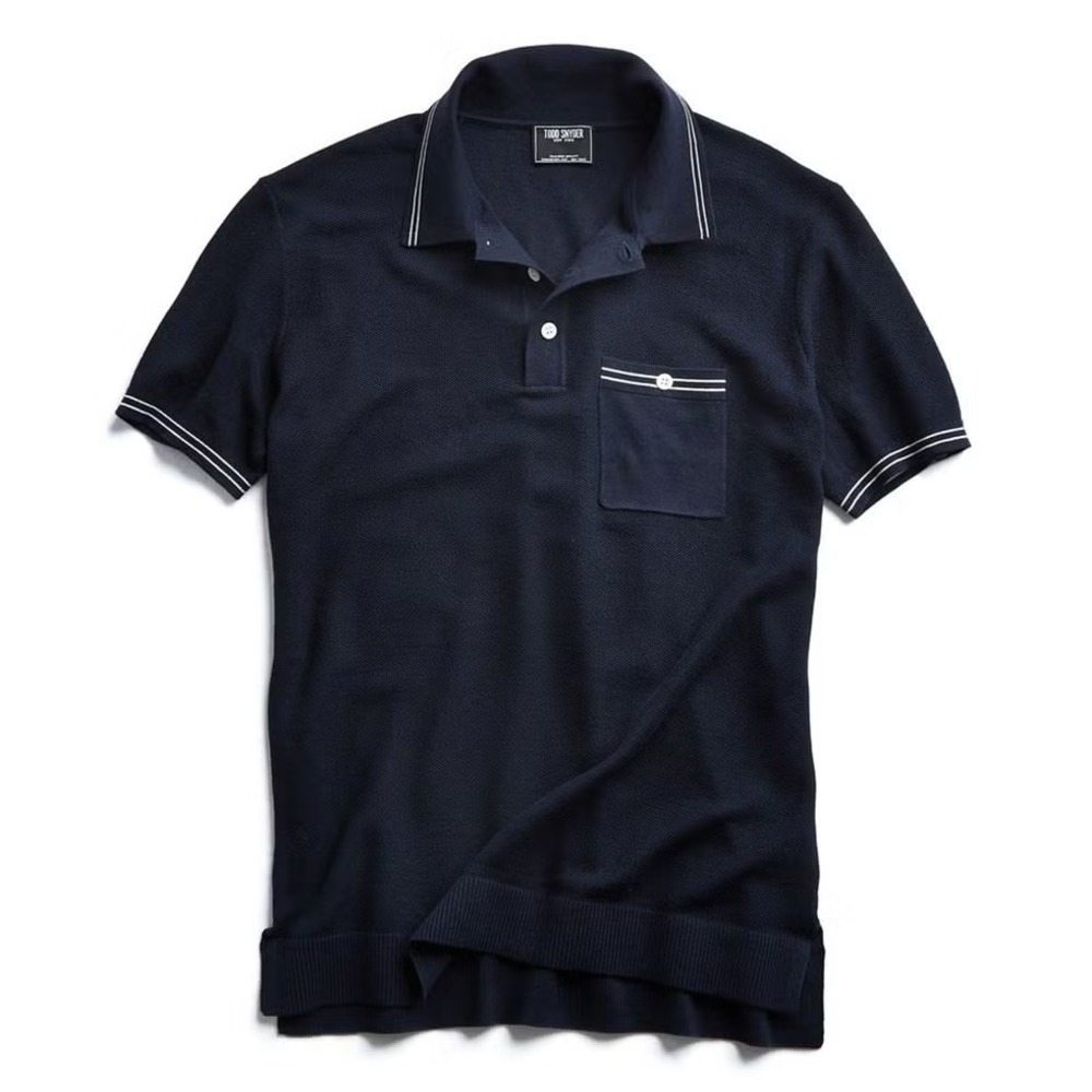 Todd Snyder Navy Silk Cotton Knit Polo Shirt Tipped Pocket Mens S SW3447149-BL03
